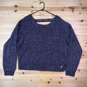 Roxy Sweater Womens Small Charcoal Gray Knit Open Back Long Sleeve Sweater